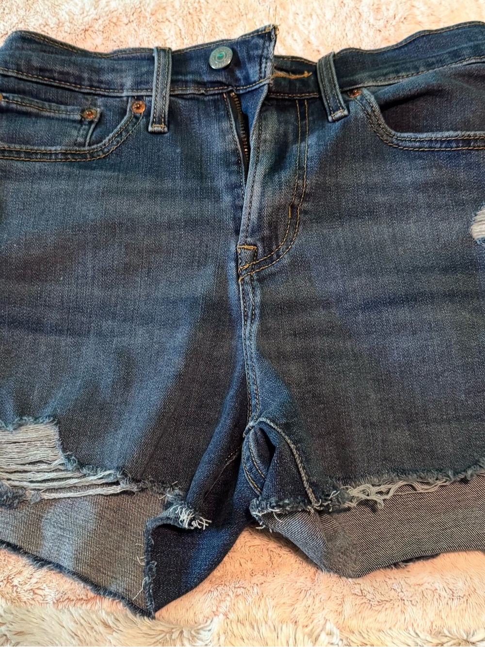 Levi's Dark Blue Distressed Denim Jean Shorts